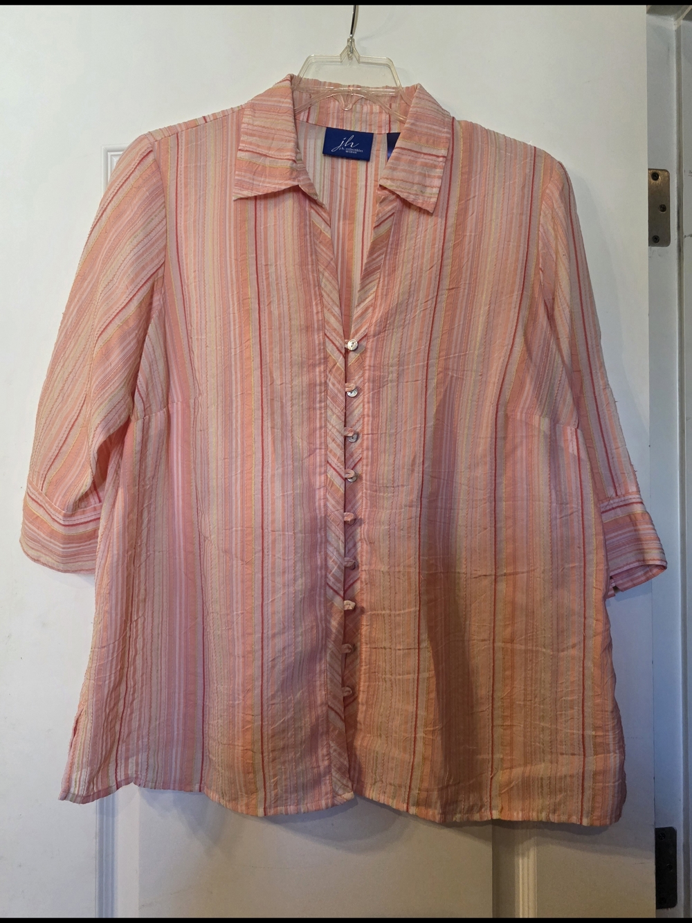 J.H. Collectibles Woman Pink and Peach Striped Button-Front Tunic